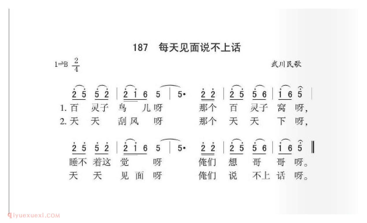 武川民歌[每天见面说不上话]简谱