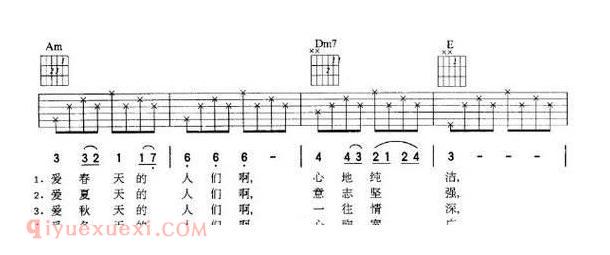 吉他曲《四季歌》快速转换和弦方法