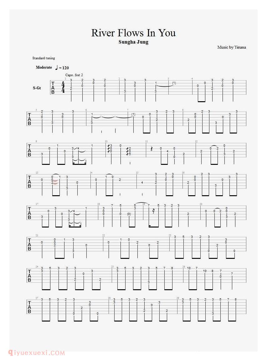 郑成河版《River flows in you》吉他指弹独奏谱