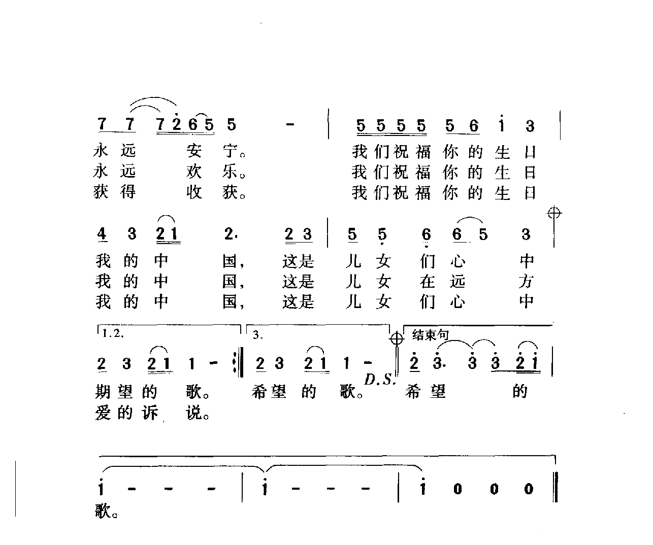 中国名歌[今天是你的生日]乐谱