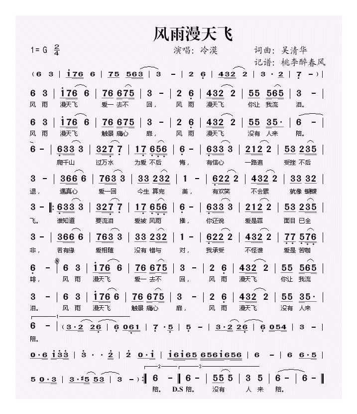 唢呐歌谱《风雨漫天飞》