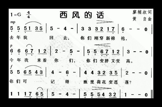 儿童歌曲【西风的话】简谱