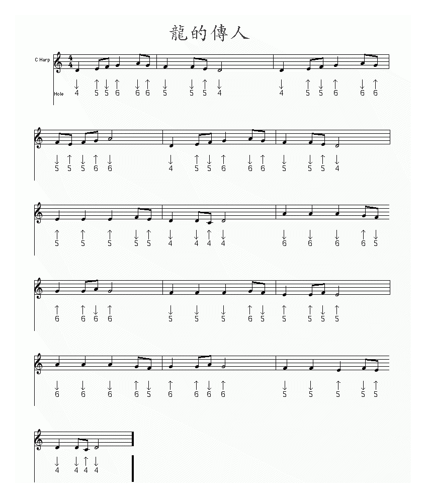 口琴乐谱【龙的传人 布鲁斯】五线谱