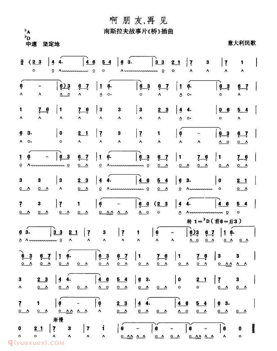 口琴乐谱【啊 朋友，再见】简谱