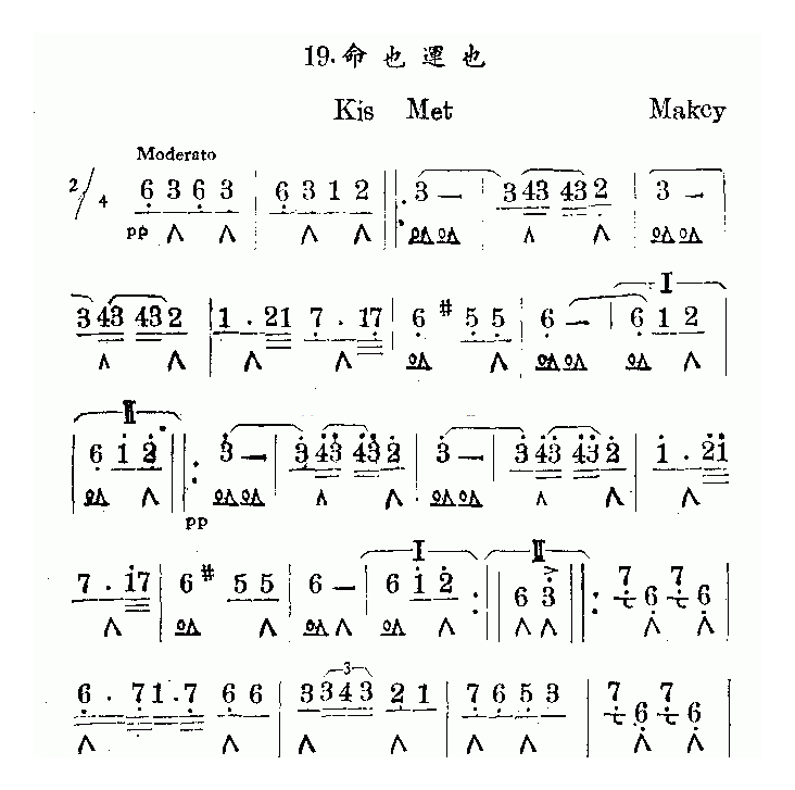 口琴乐谱【命也运也】简谱