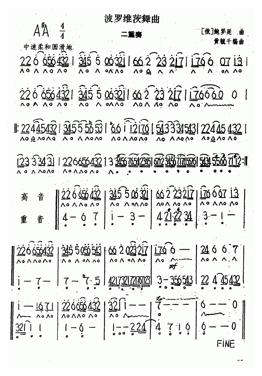 口琴乐谱【波罗维茨舞曲】二重奏简谱