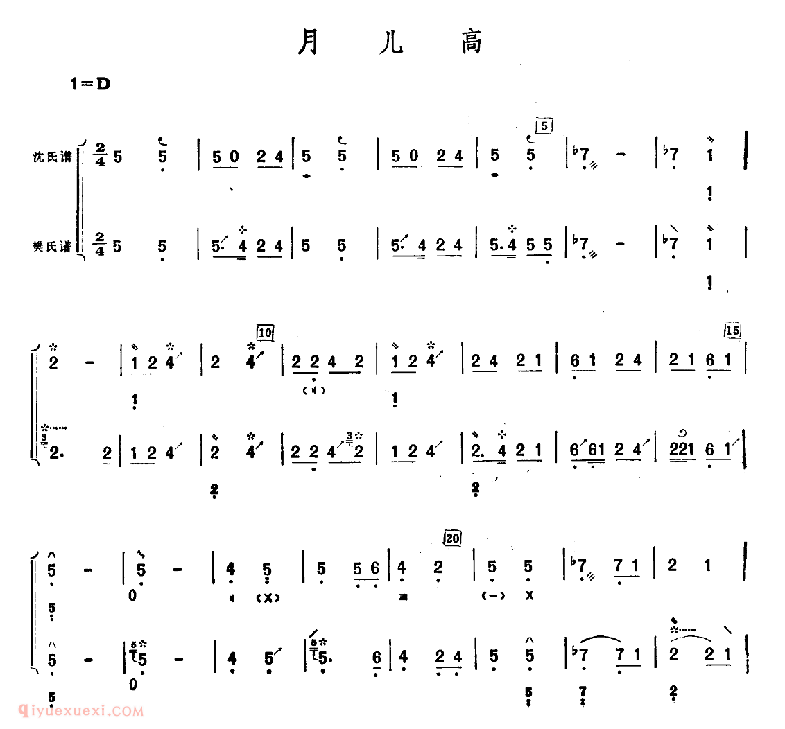 琵琶乐曲【月儿高 沈氏樊氏双谱版】简谱