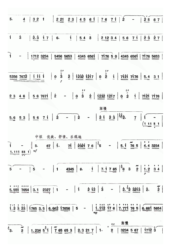 洞箫乐谱【天山民兵之歌】简谱