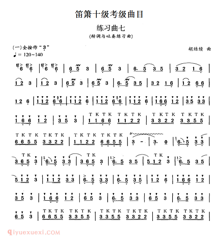 洞箫乐曲【转调与吐奏练习曲】箫十级考级曲目简谱