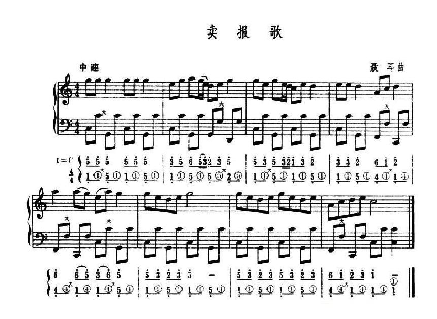 手风琴乐谱【卖报歌】五线谱+简谱
