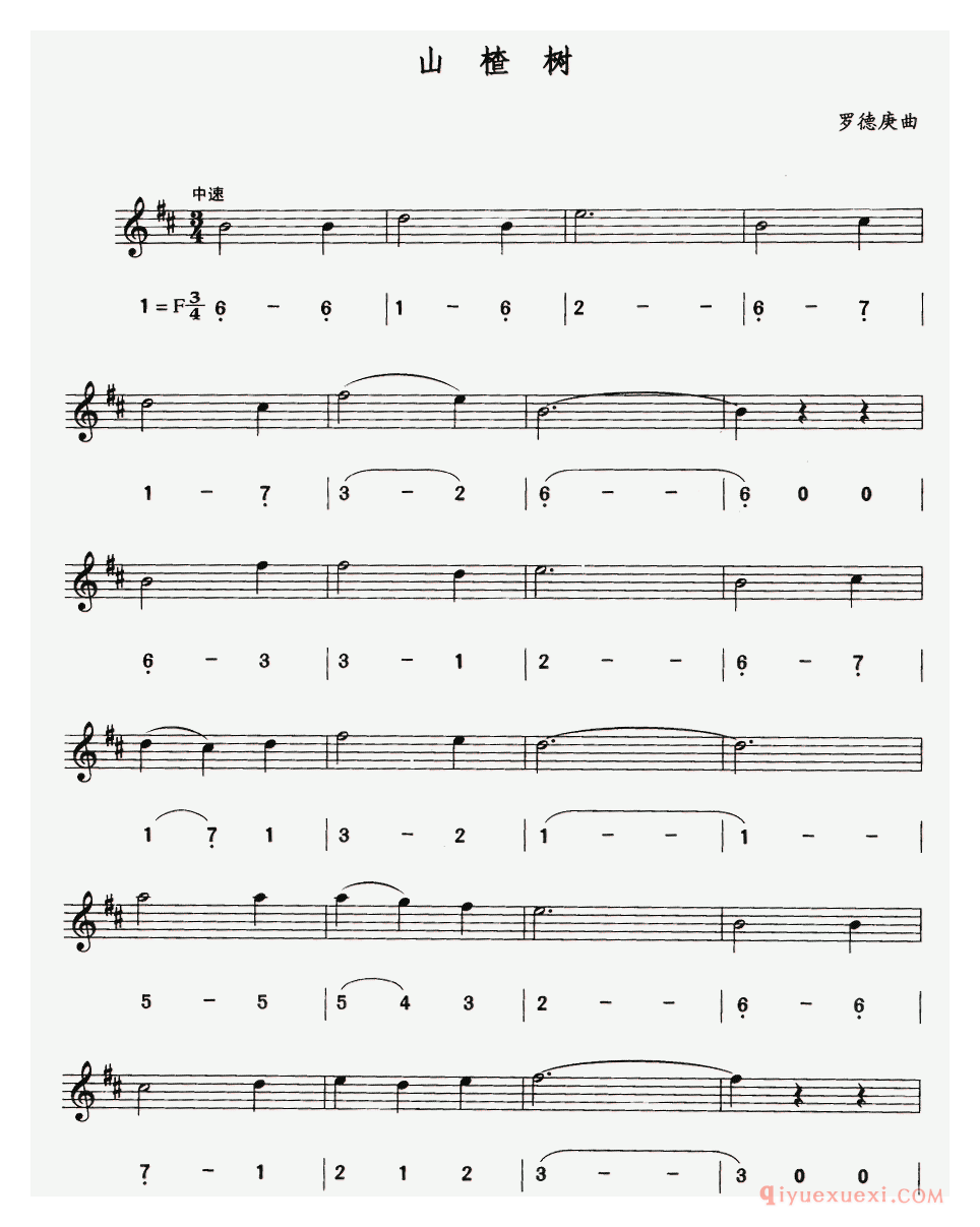 萨克斯谱【山楂树】五线简谱混排版