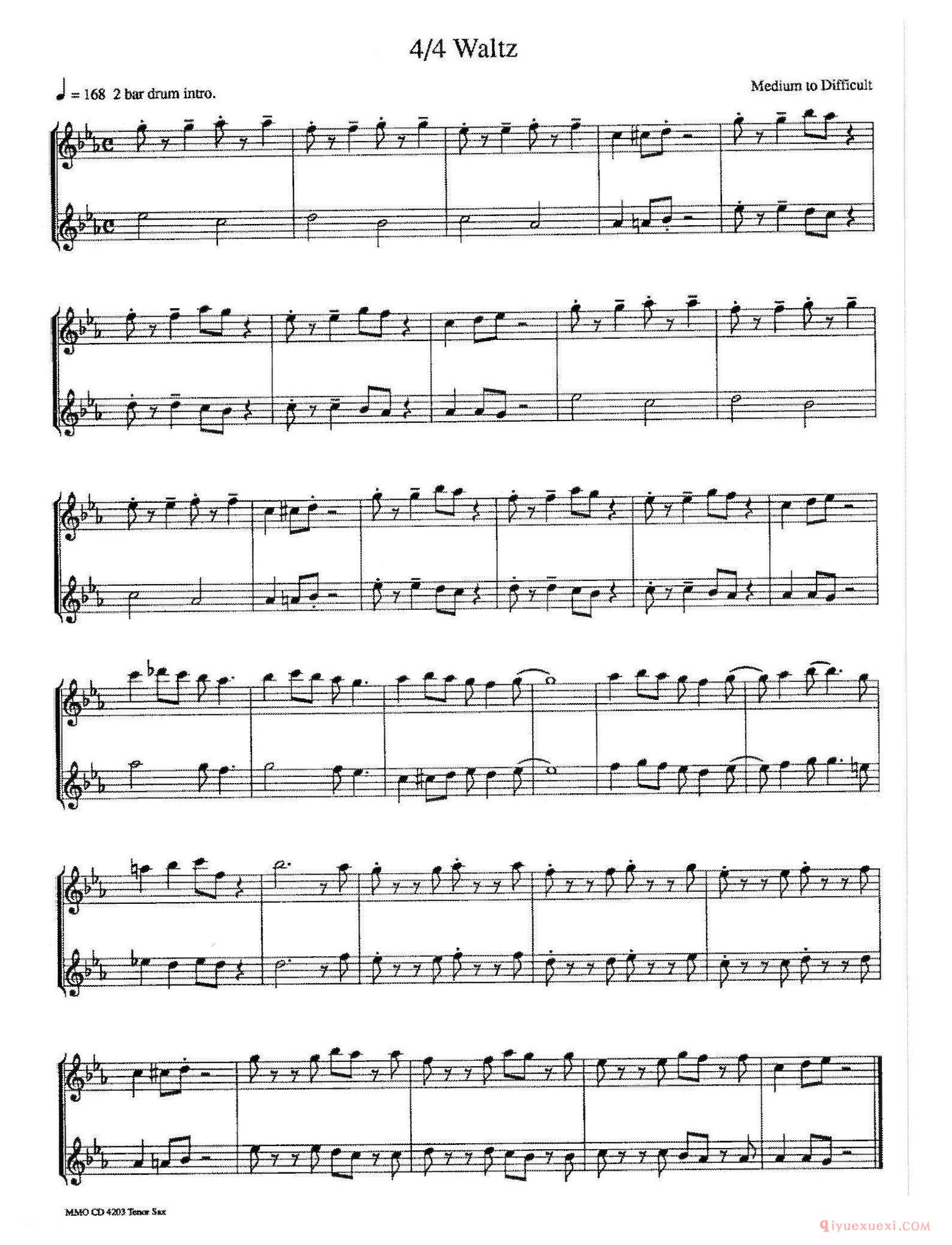 萨克斯谱《16首爵士二重奏：4-4 Waltz》五线谱