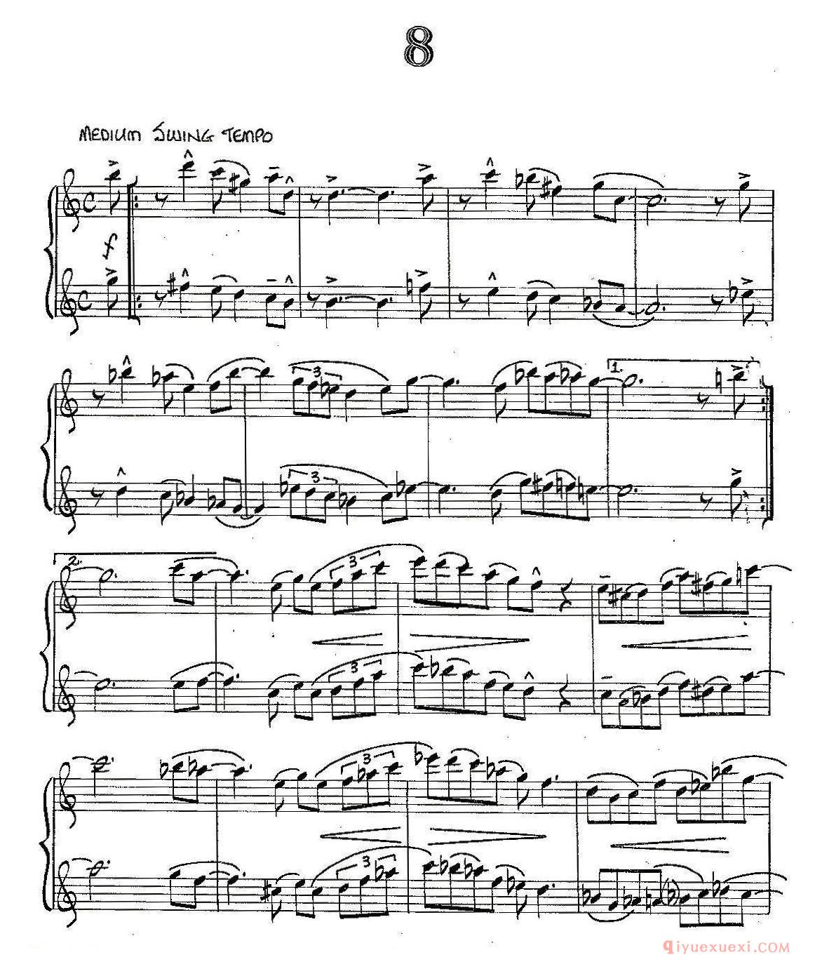 萨克斯谱《Jazz Conception For Saxophone Duets - 8二重奏》五线谱