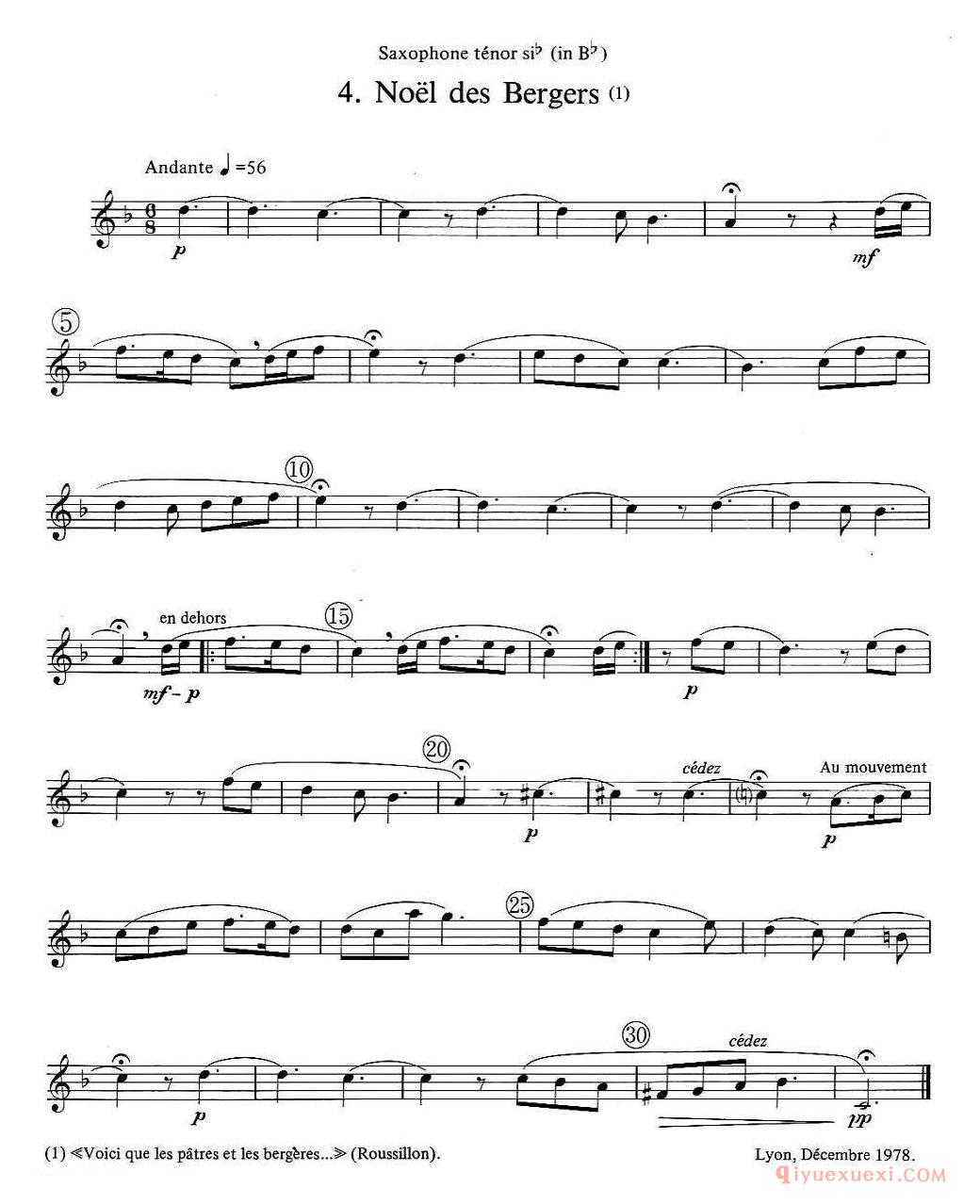 jean Bouvard 编写的6首萨克斯四重奏（次中音萨克斯分谱）