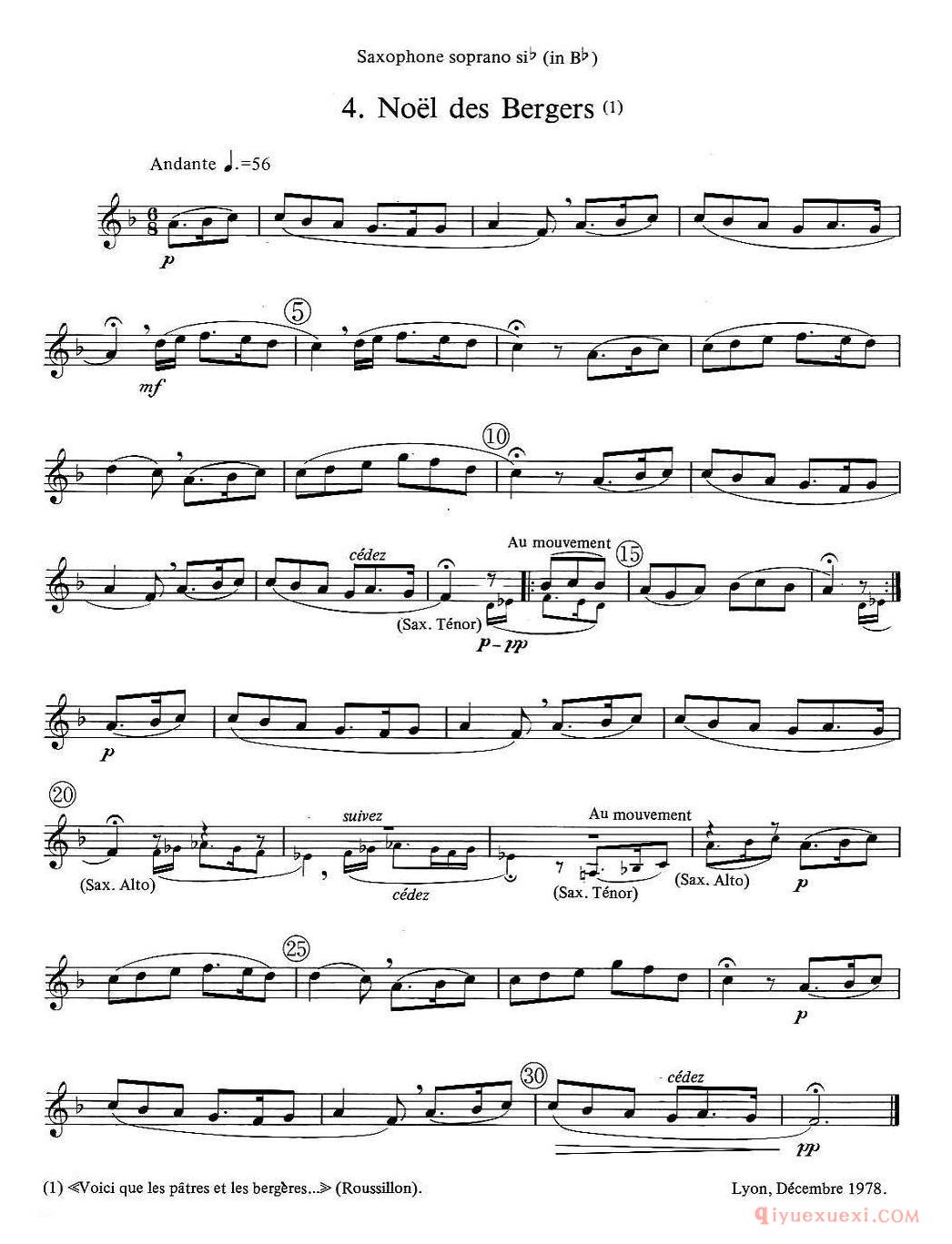 jean Bouvard 编写的6首萨克斯四重奏（高音萨克斯分谱）