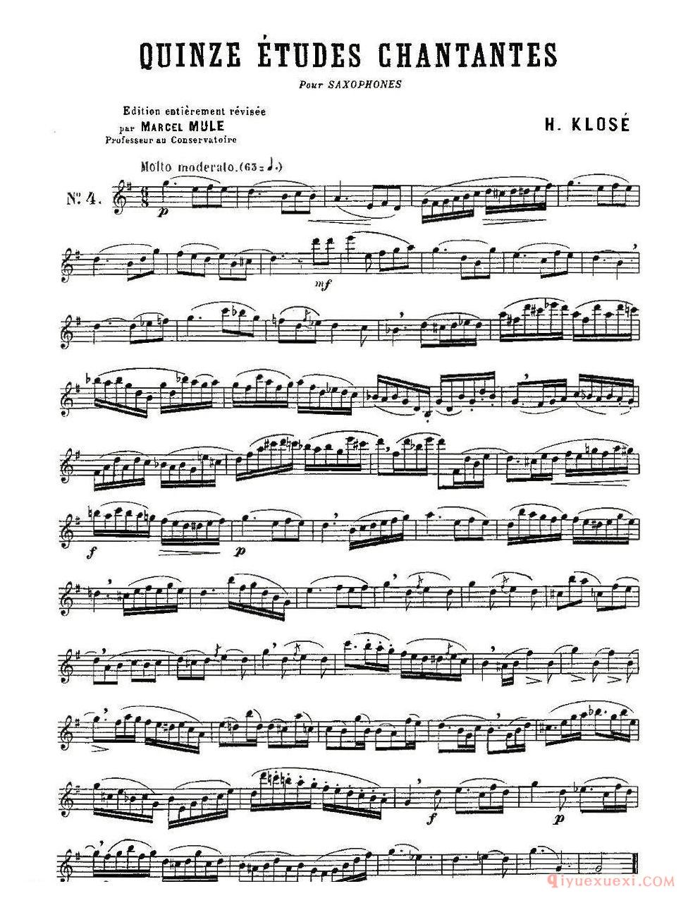 萨克斯练习曲谱《Klose Etudes Chantantes Pour Saxophone练习曲(1-15)》五线谱