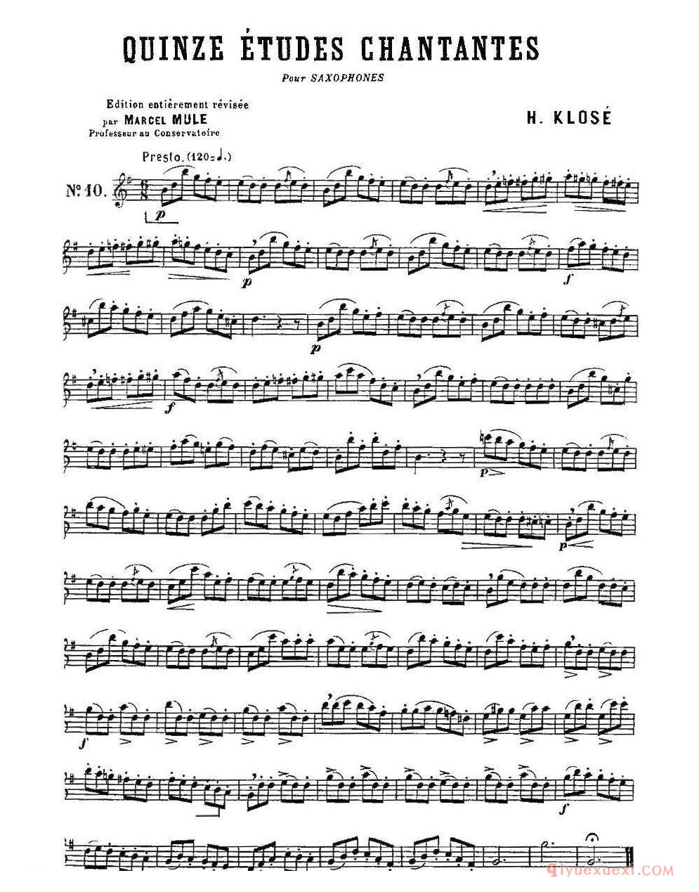 萨克斯练习曲谱《Klose Etudes Chantantes Pour Saxophone练习曲(1-15)》五线谱