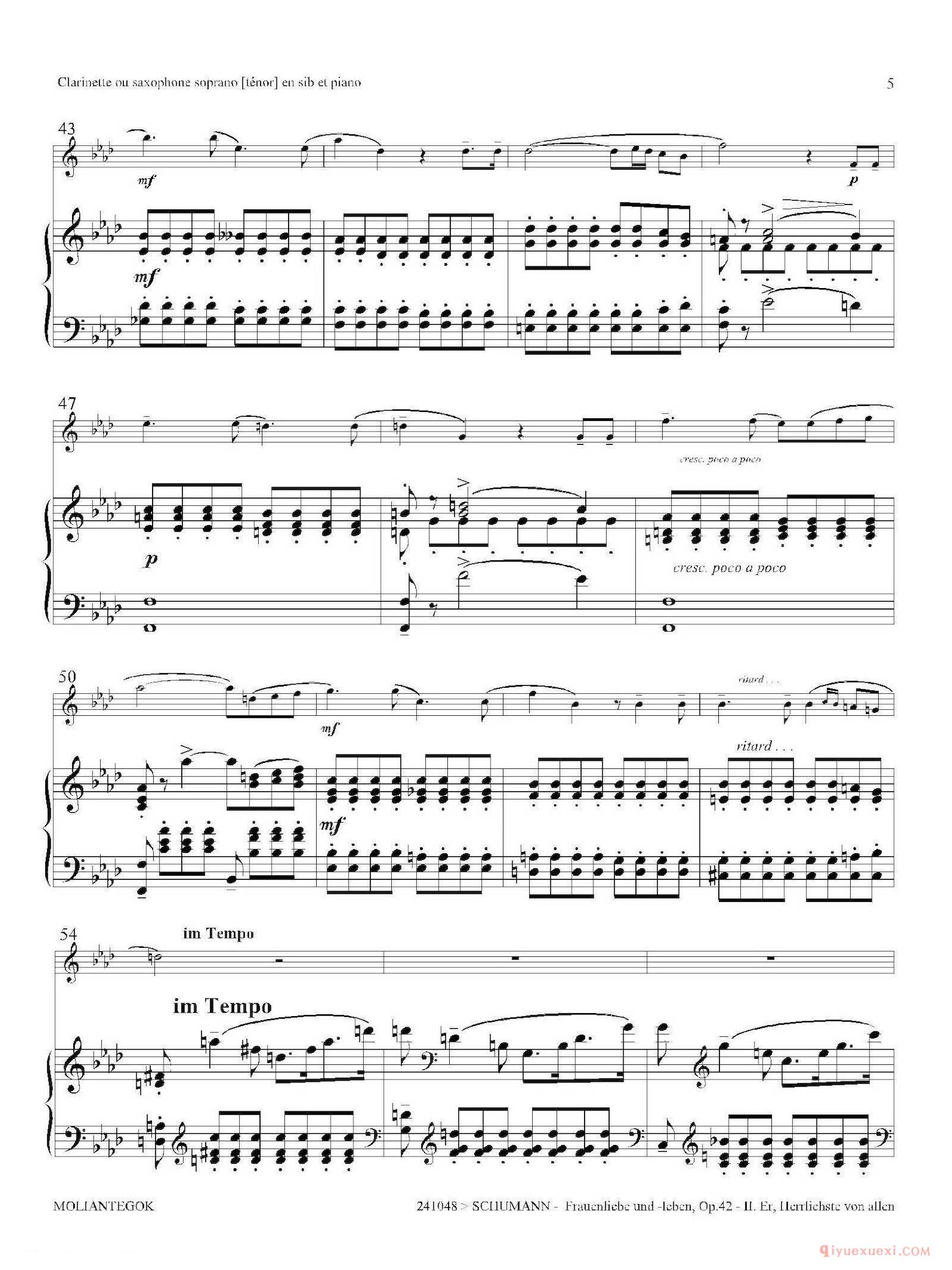 萨克斯谱《妇女的爱情与生活 Op42·Ⅱ》高音萨克斯+钢琴伴奏