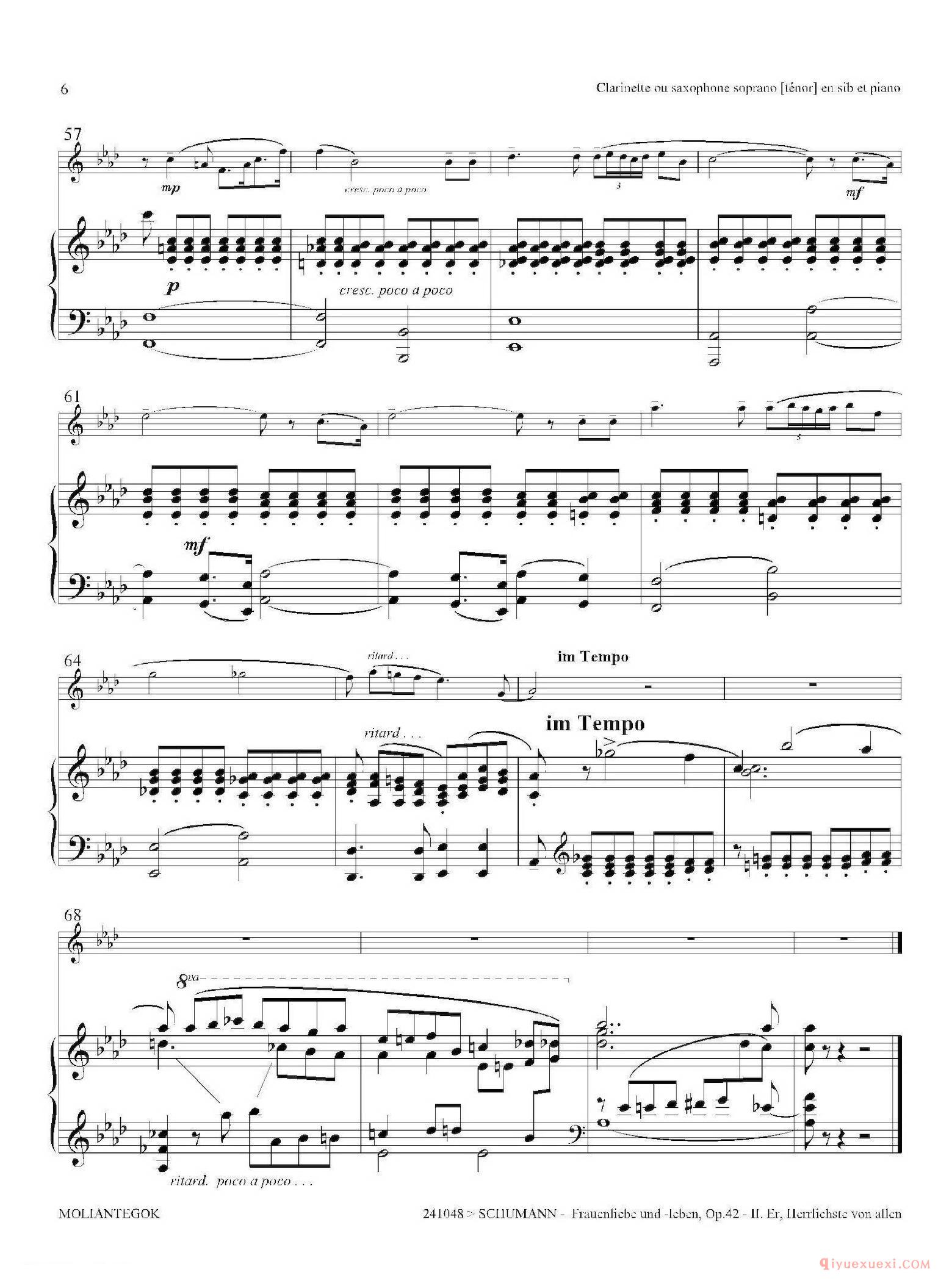 萨克斯谱《妇女的爱情与生活 Op42·Ⅱ》高音萨克斯+钢琴伴奏
