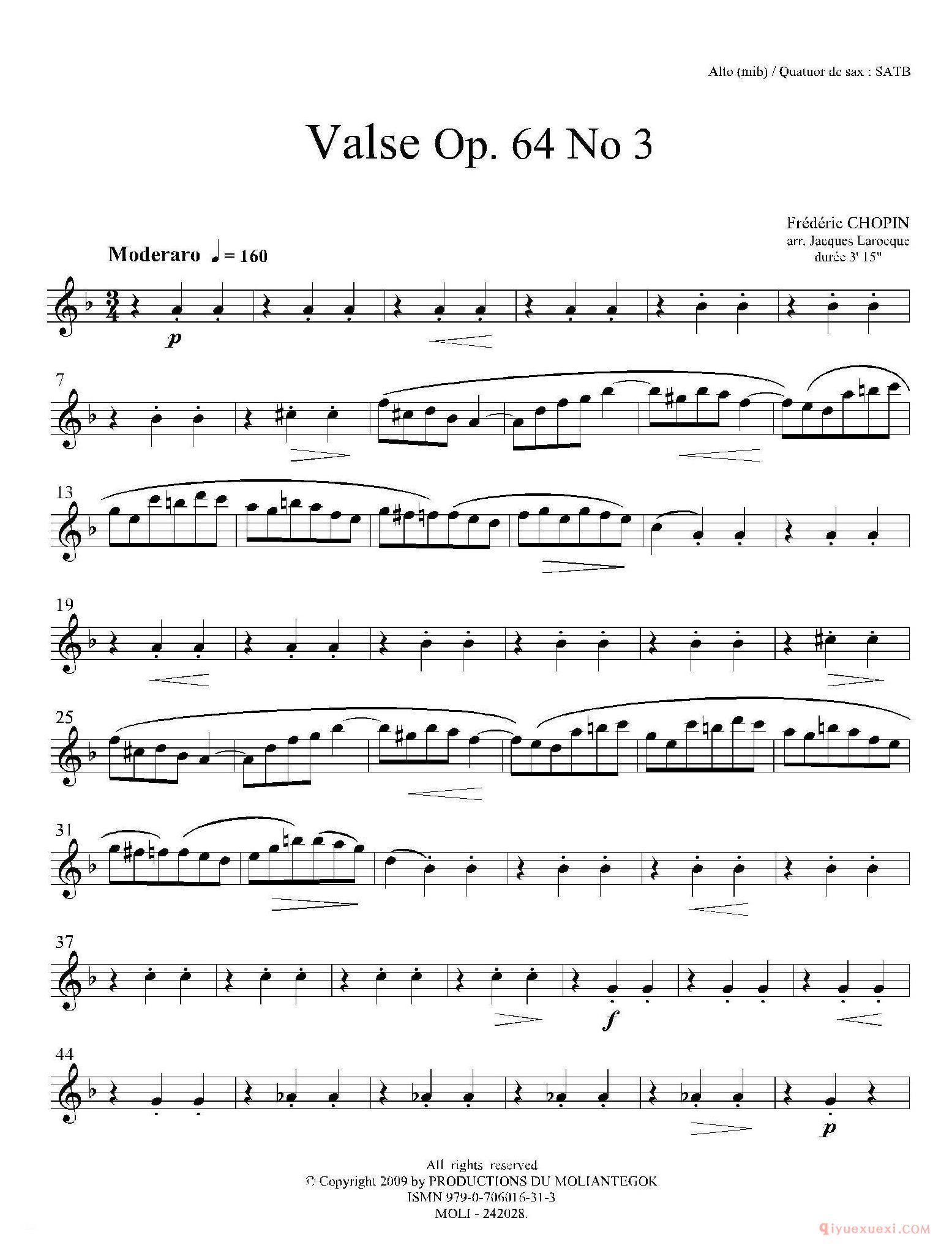 降A大调圆舞曲 Op.64 No.3（四重奏中音萨克斯分谱）