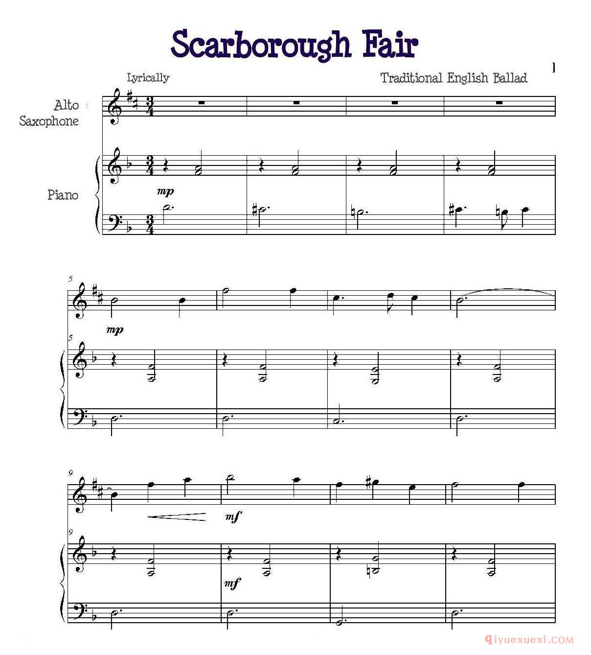 Scarborough Fair（斯卡保罗集市） 中英萨克斯/钢琴伴奏