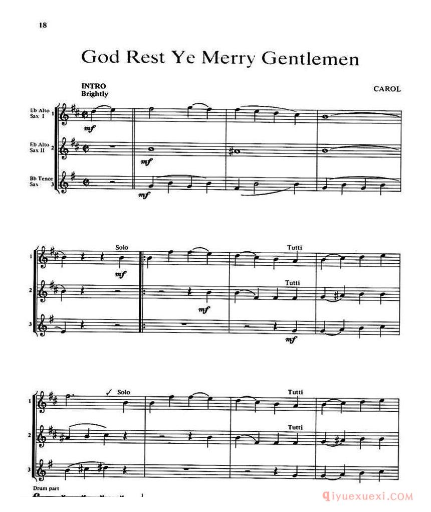 萨克斯谱《God Rest Ye Merry Gentlemen 三重奏》五线谱