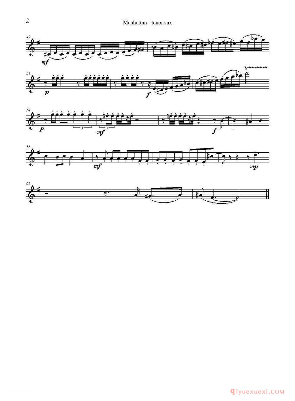 Manhattan Tenor Sax（四重奏次中音萨克斯分谱）