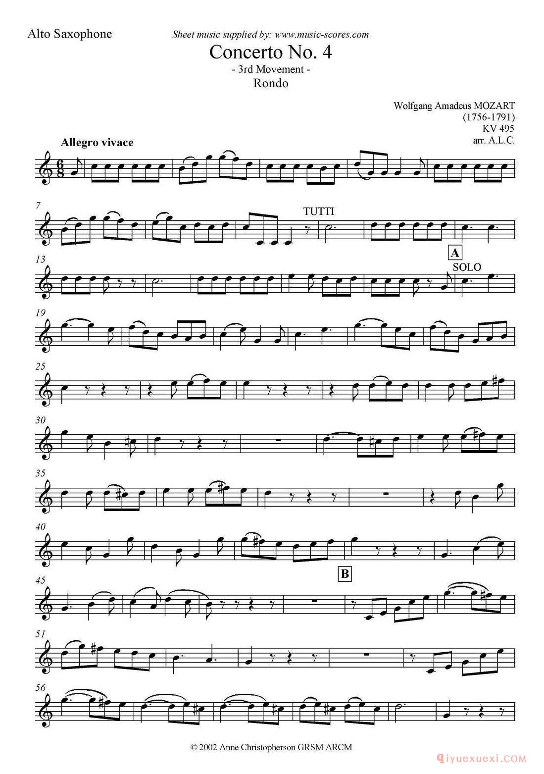 Mozart：Concerto KV495 No.4-3st Rondo 回旋曲/中音萨克斯