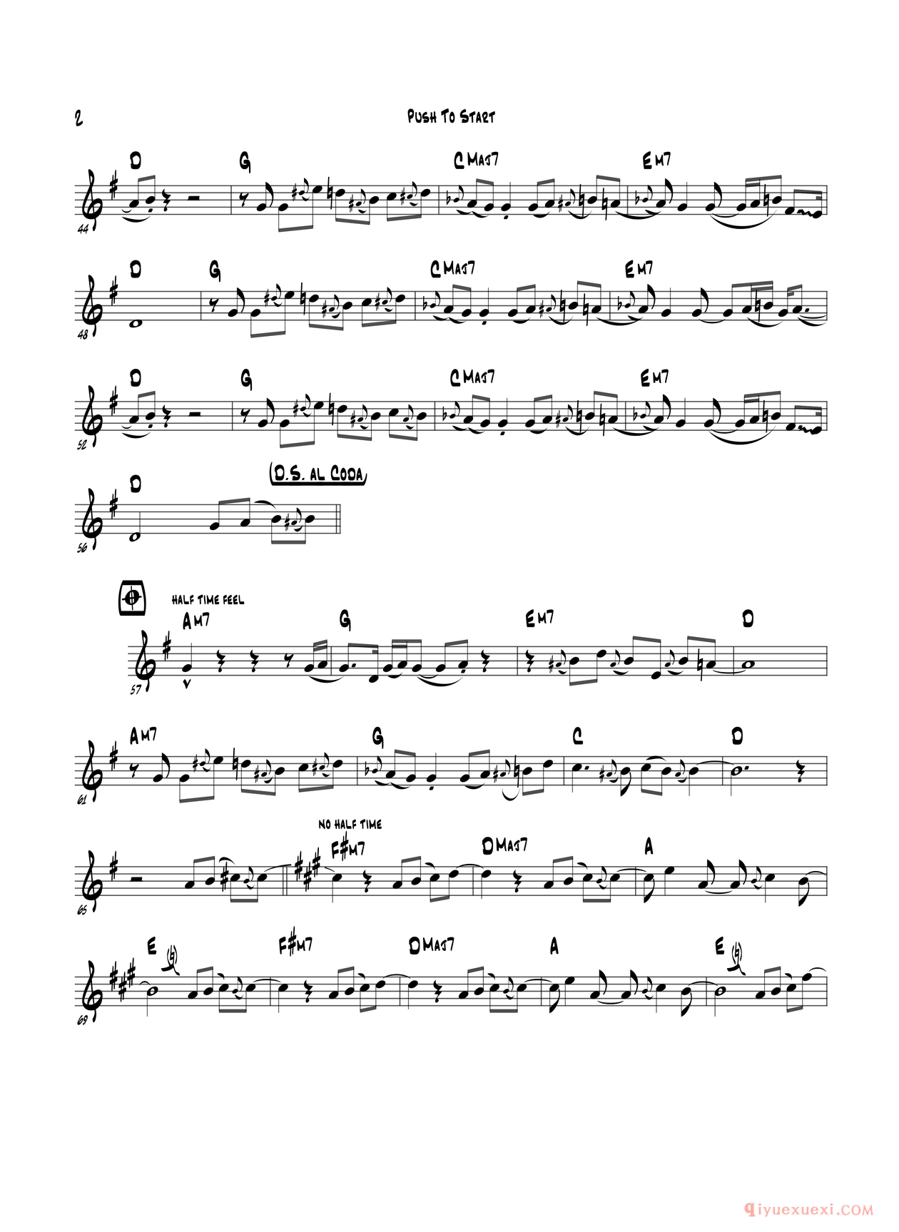 萨克斯谱《Push To Start/Eb Part》五线谱