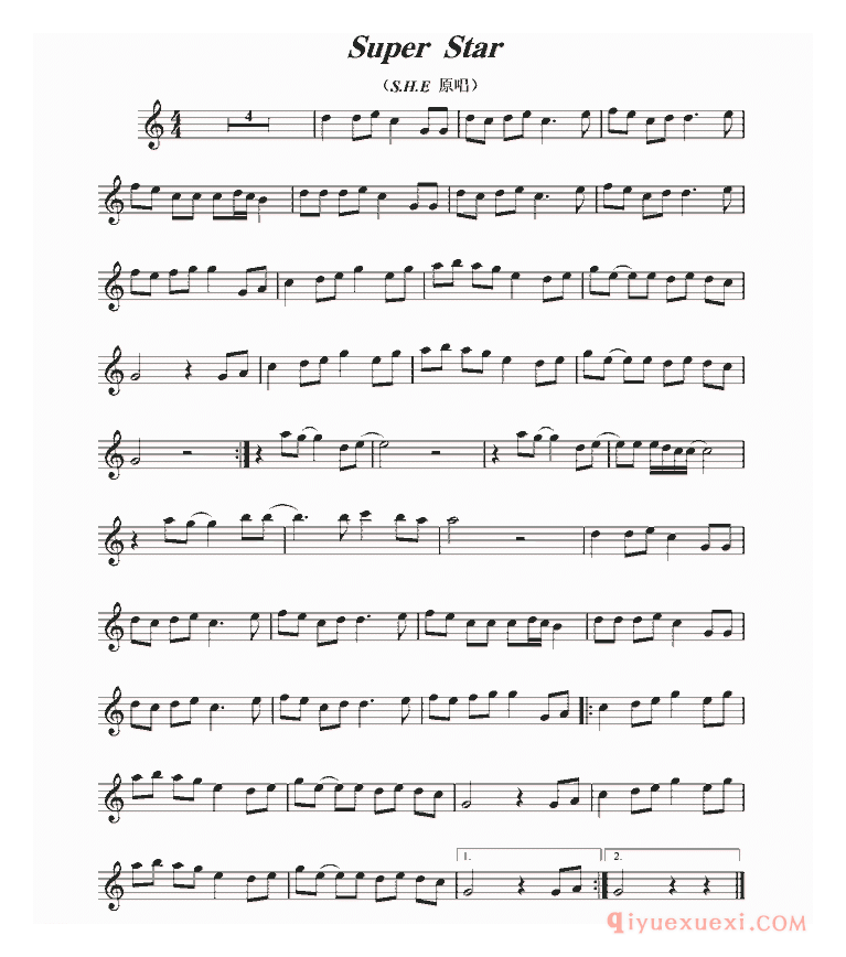 萨克斯谱《Super Star》五线谱