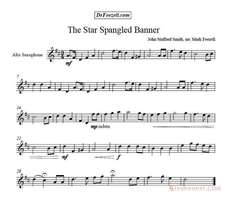 萨克斯谱《The Star Spangled Banner 中音萨克斯》五线谱