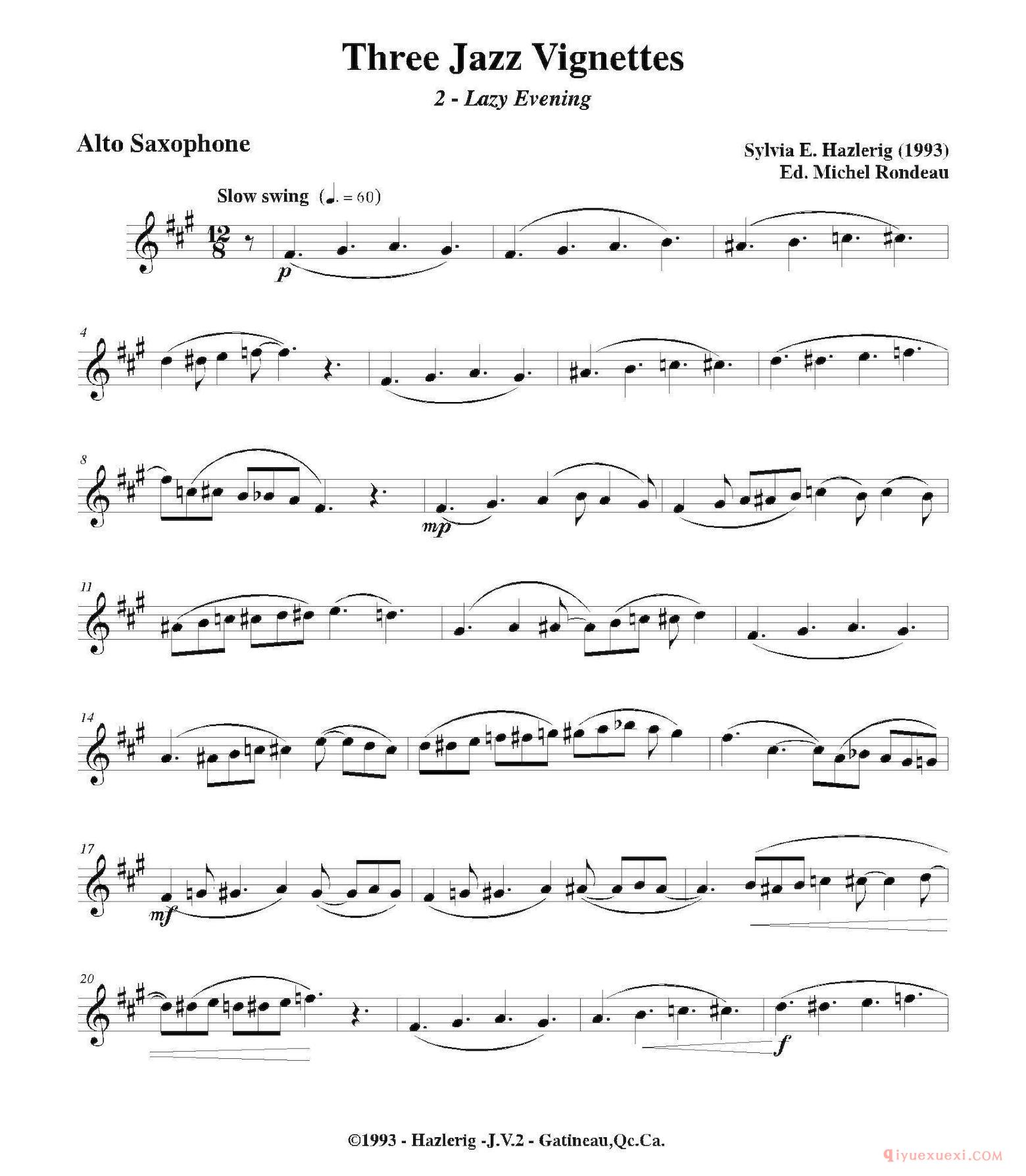 Three jazz vignettes（第二乐章）三重奏中音萨克斯分谱