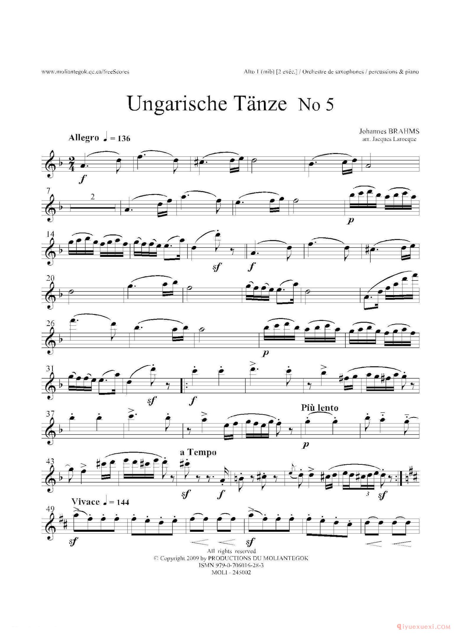 Ungarische Tnze No 5 十五重奏​Alt.1-2-3​分谱