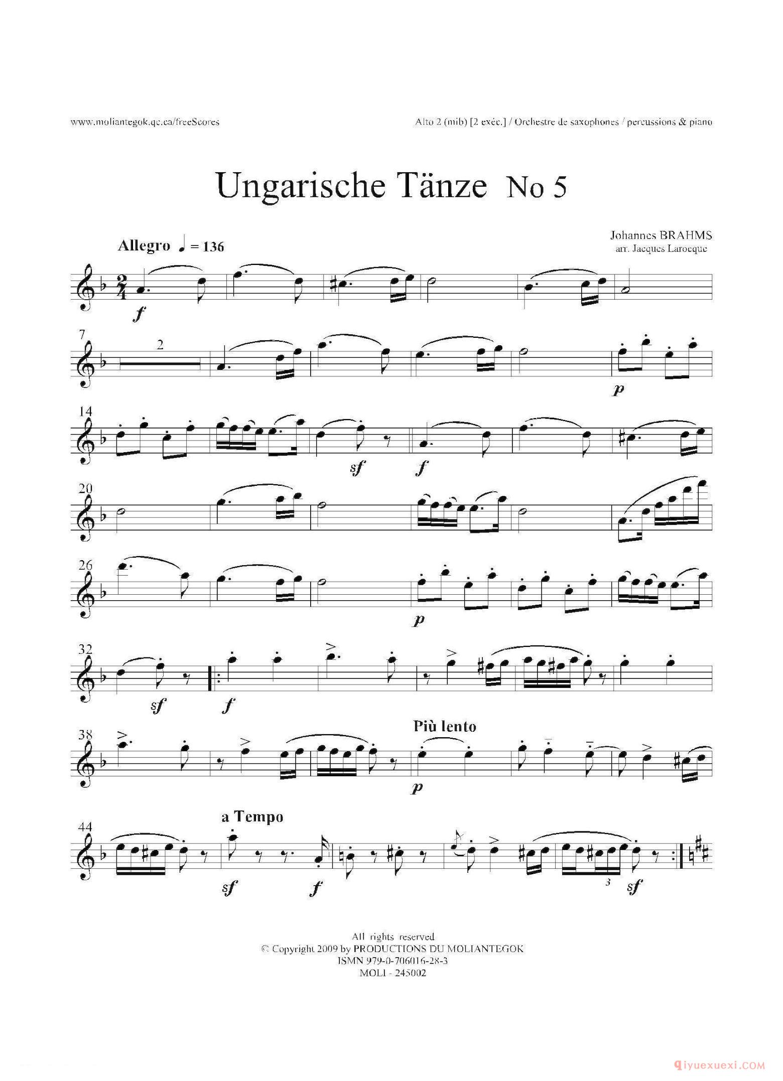 Ungarische Tnze No 5 十五重奏​Alt.1-2-3​分谱