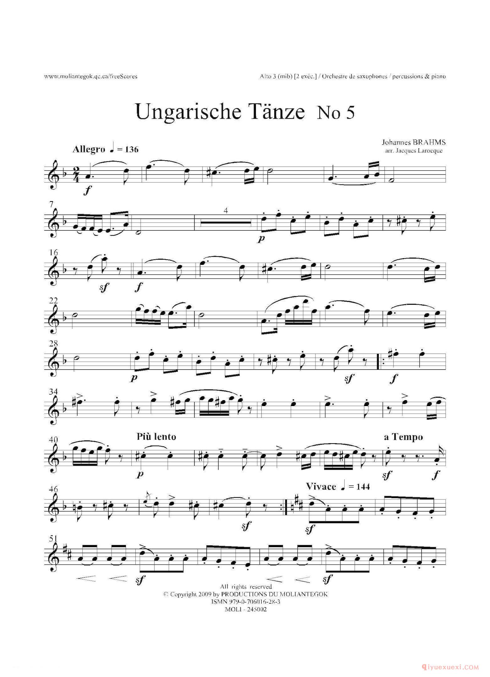 Ungarische Tnze No 5 十五重奏​Alt.1-2-3​分谱