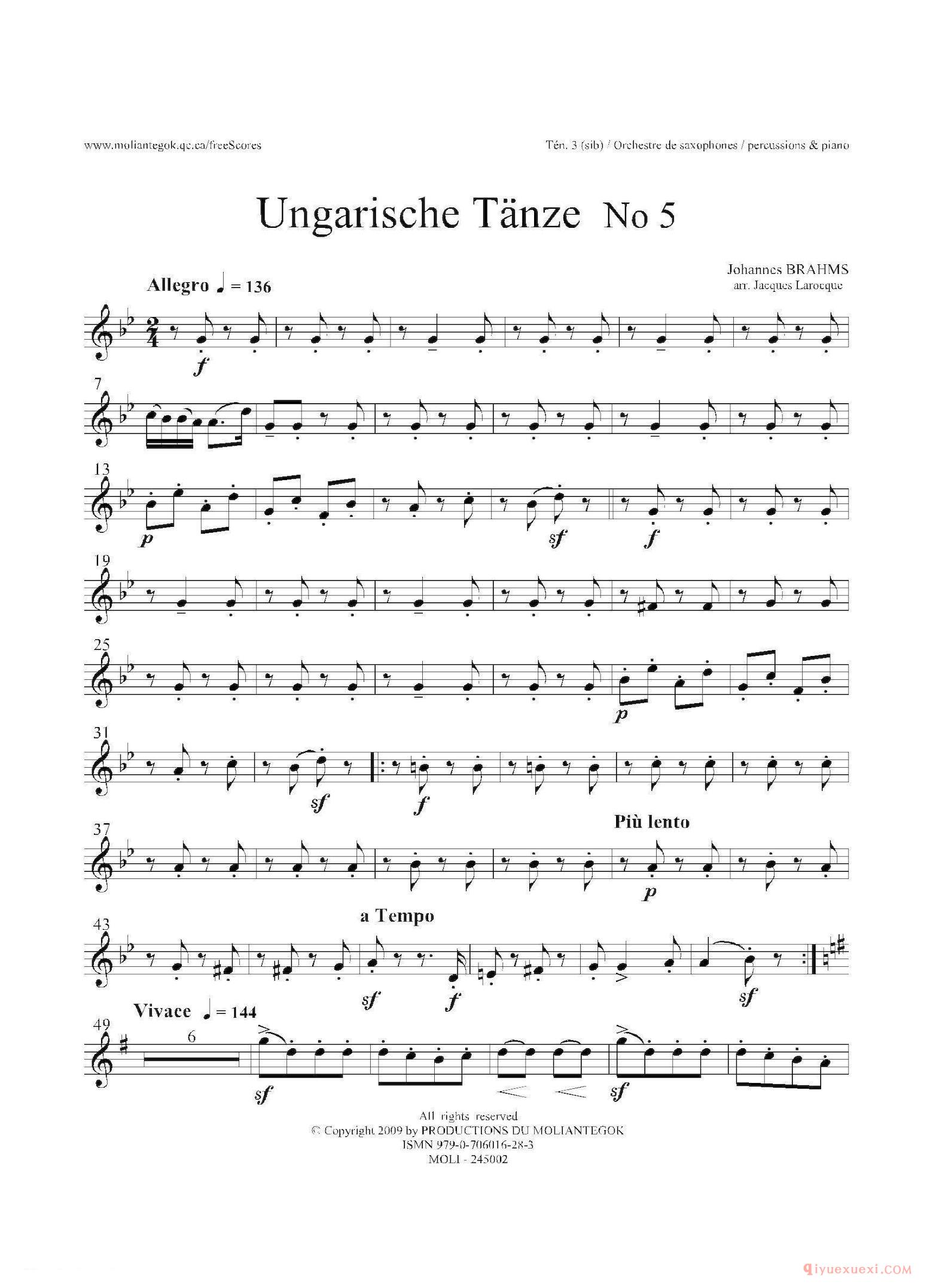 Ungarische Tnze No 5（十五重奏​Ten.1-2-3​分谱）
