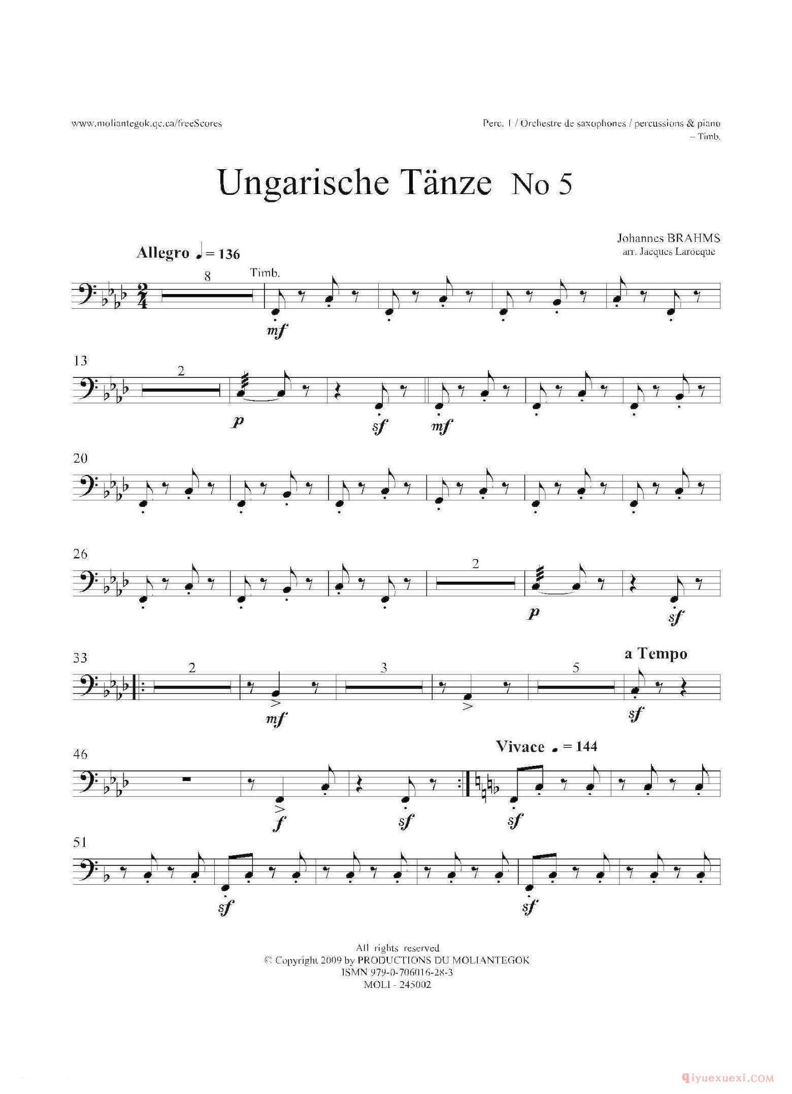 Ungarische Tnze No 5（十五重奏Perc.1-2-3-4-5​分谱）