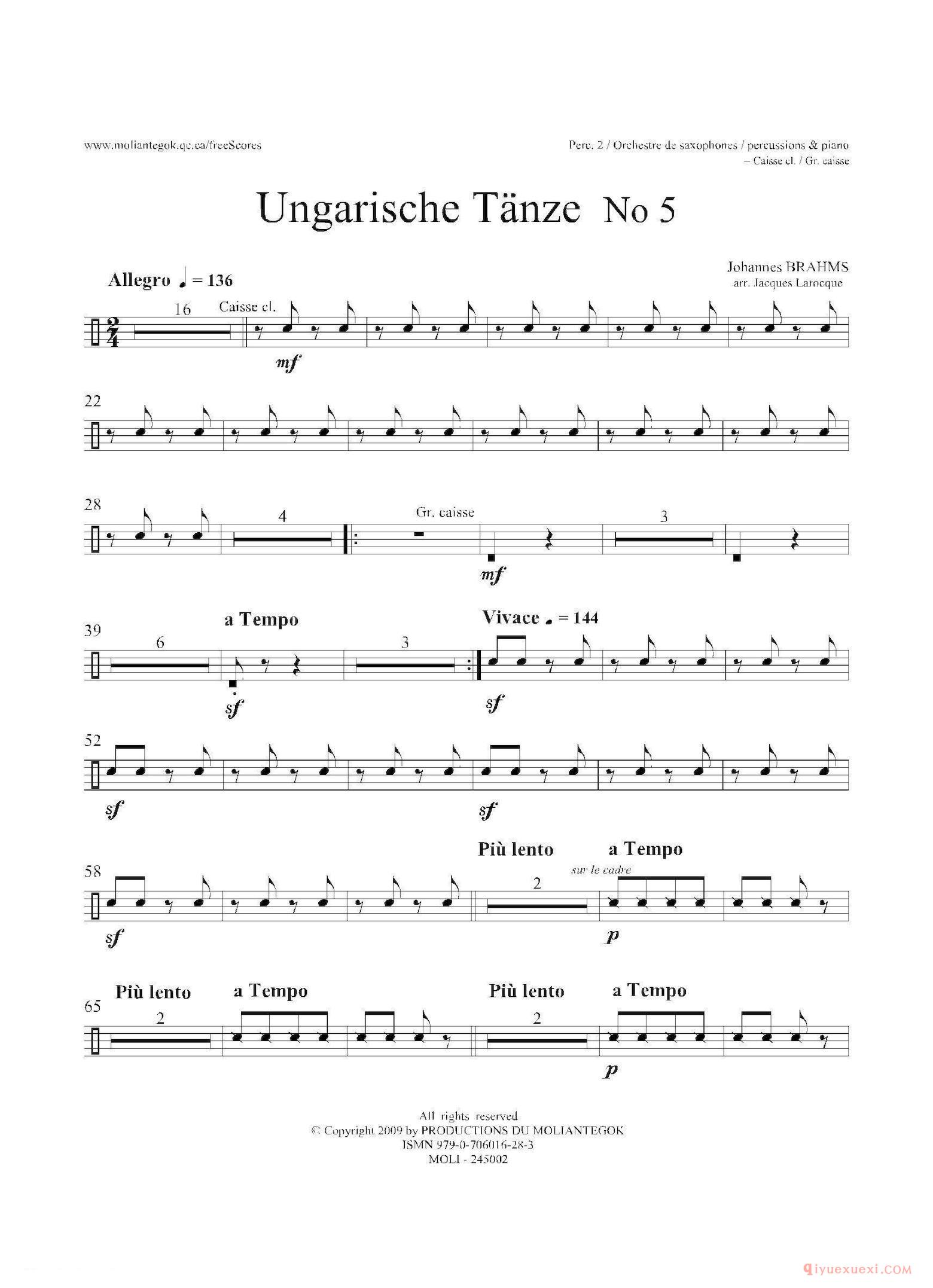 Ungarische Tnze No 5（十五重奏Perc.1-2-3-4-5​分谱）