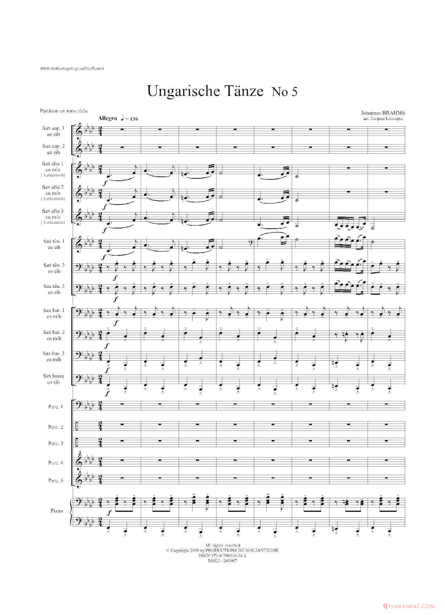 Ungarische Tnze No 5（十五重奏总谱）