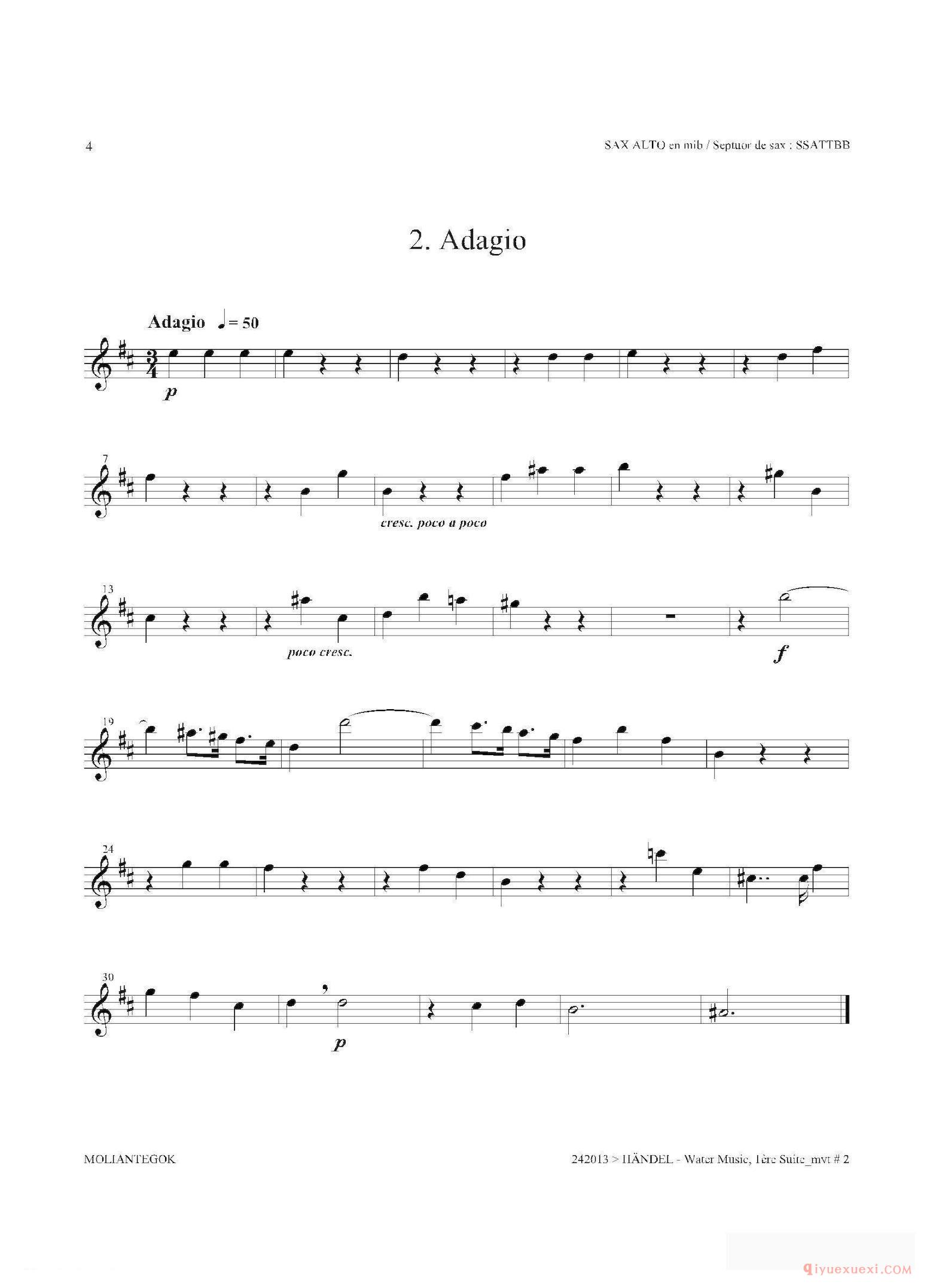 萨克斯乐谱[Water Music（HWV.348 No.1）中音萨克斯]五线谱