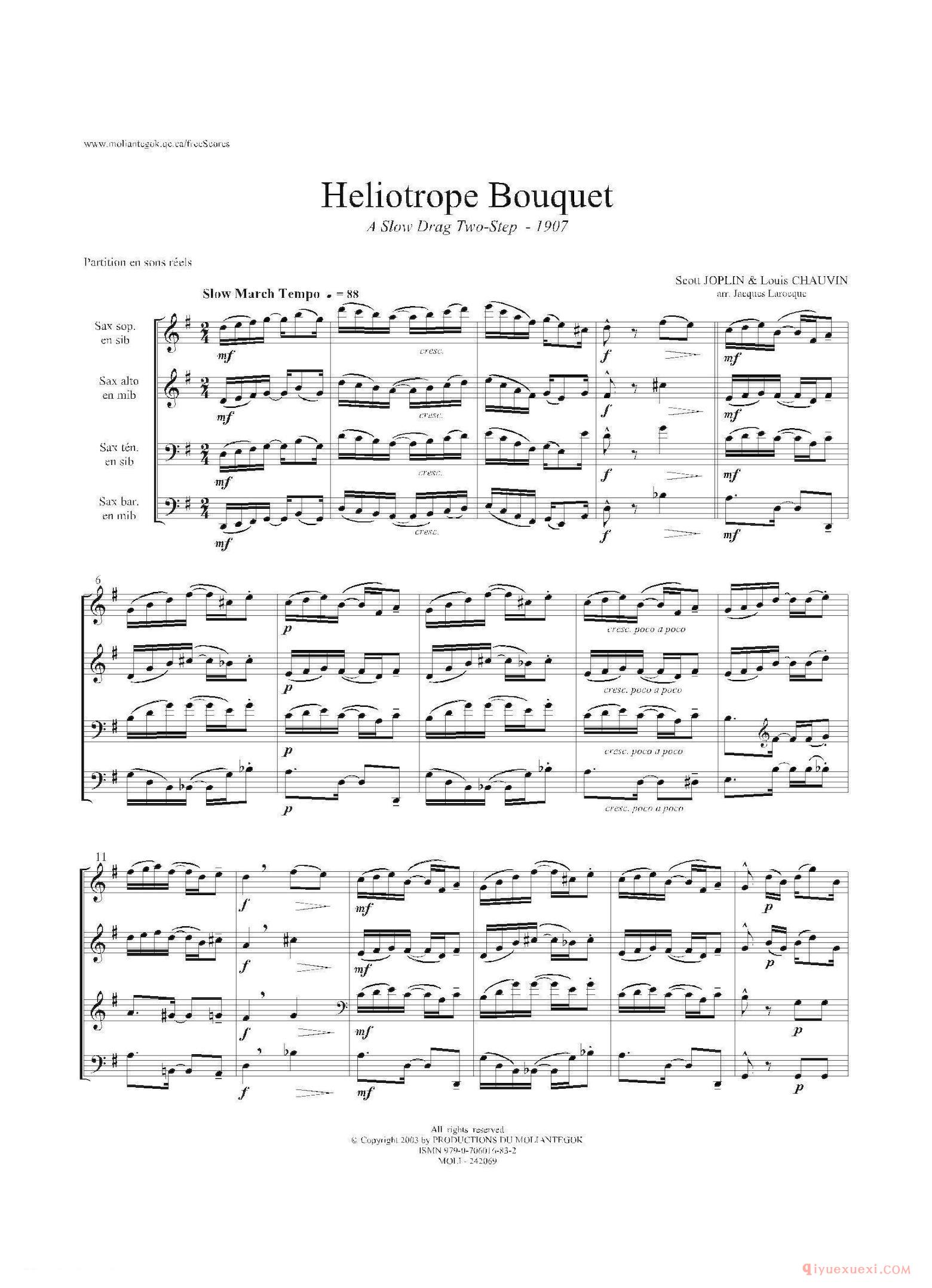 萨克斯乐谱[Heliotrope Bouquet 四重奏]