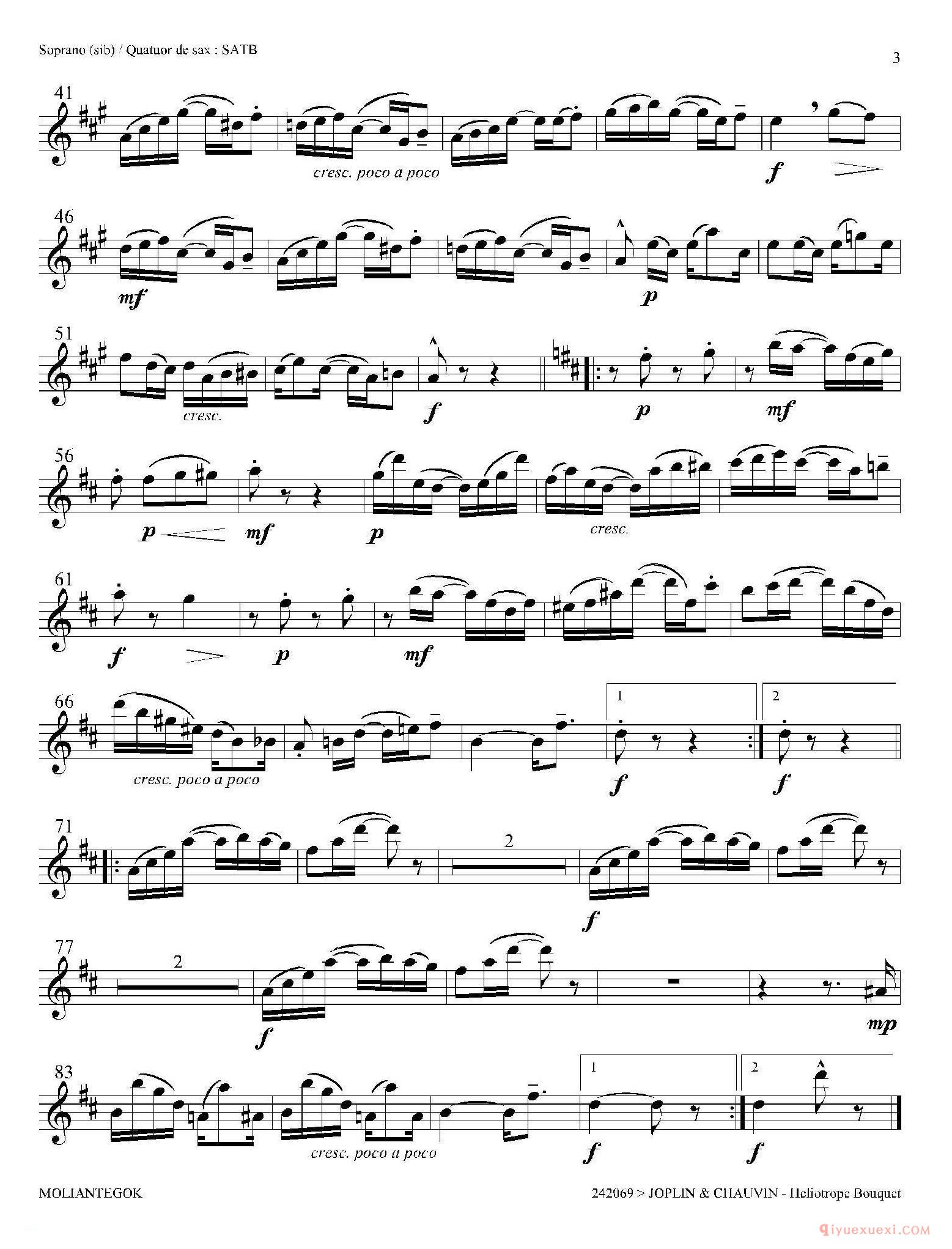 萨克斯乐谱[Heliotrope Bouquet]四重奏上低音萨克斯分谱