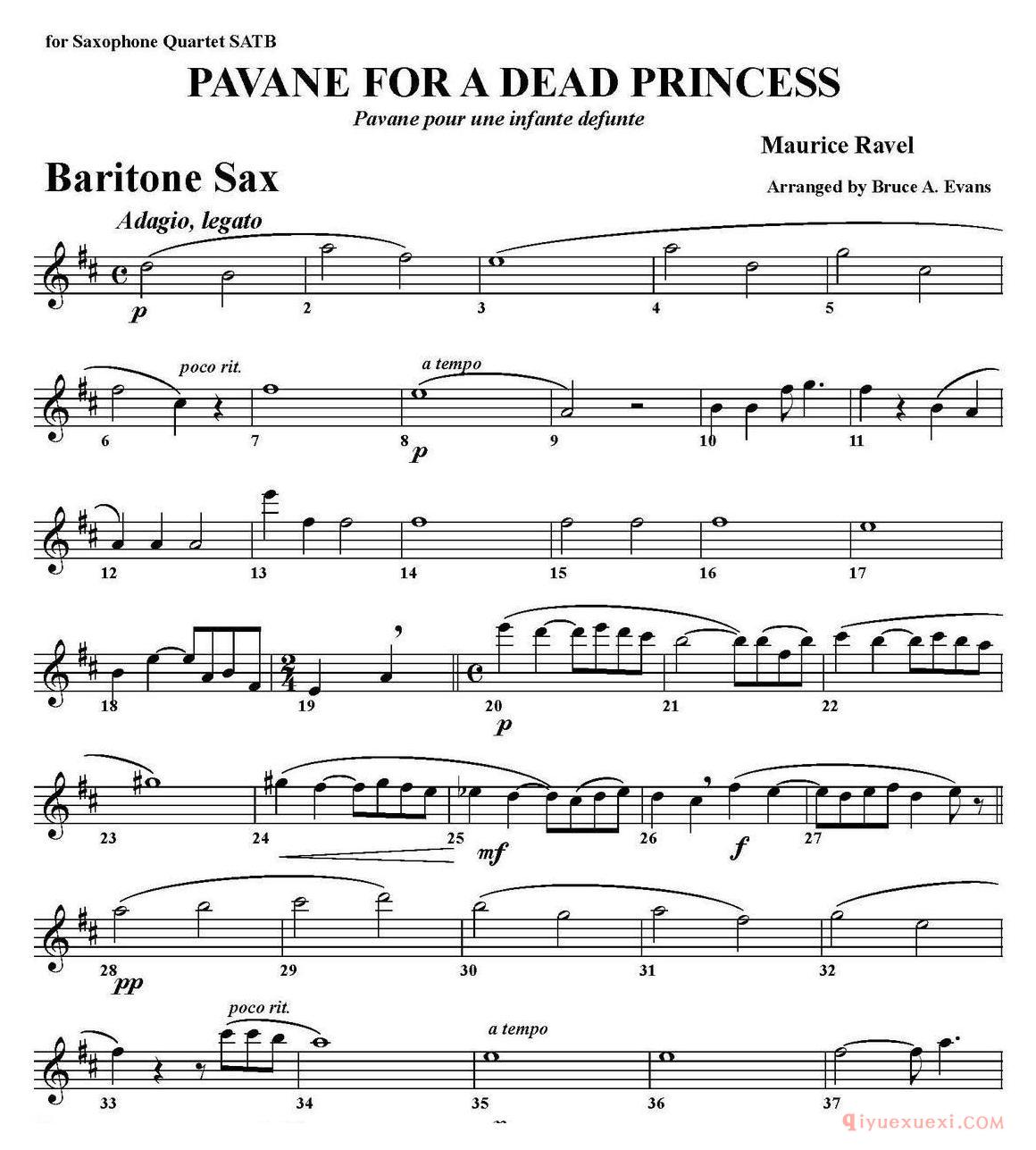 PAVANE FOR A DEAD PRINCESS（四重奏·上低音萨克斯分谱）