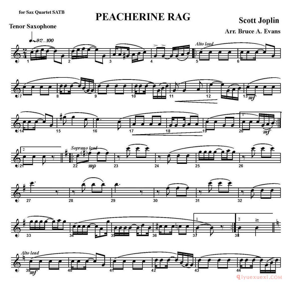 PEACHERINE RAG（四重奏·次中音萨克斯分谱）