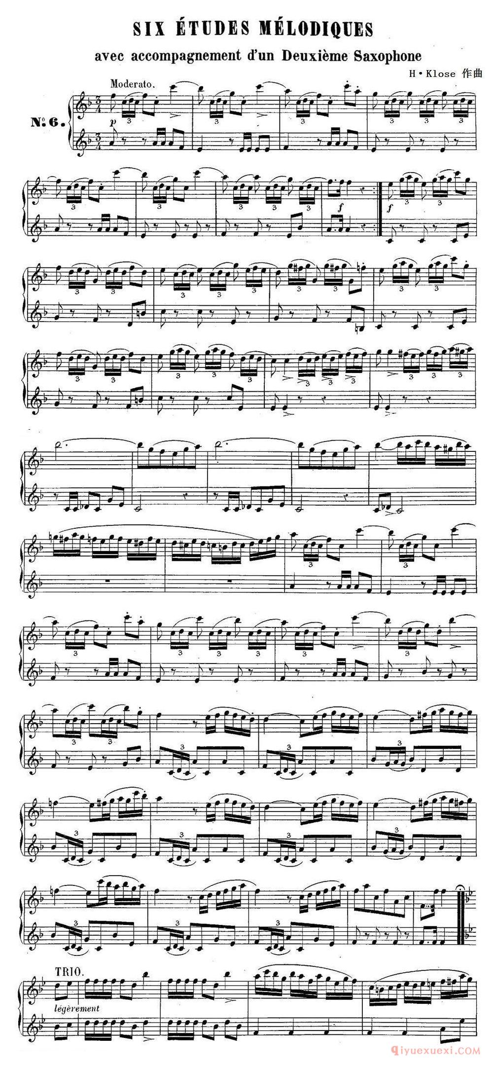 萨克斯谱[H·Klose]二重奏练习曲 No.6