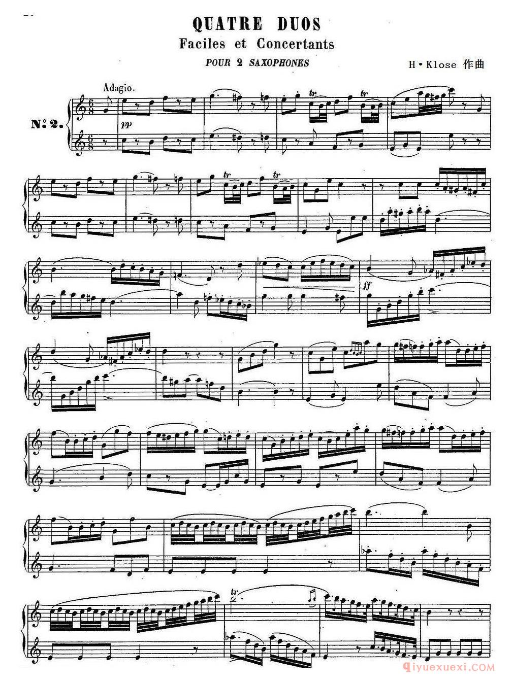 H·Klose练习曲（Quatre Duos Faciles et Concertants Pour 2 Saxophones—No.2）
