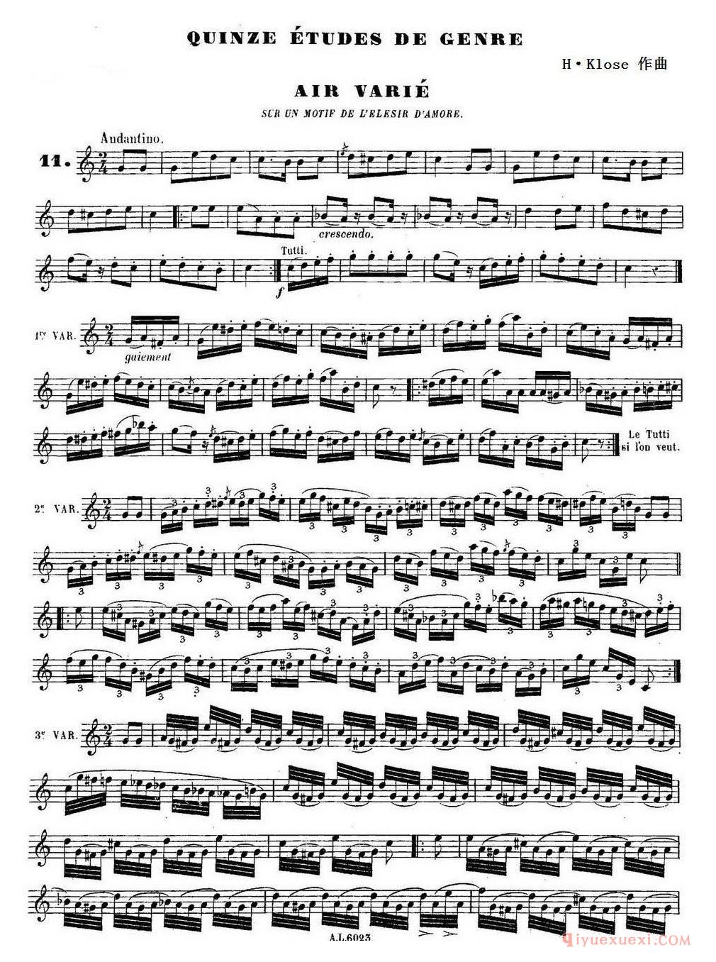 H·Klose练习曲（Quinze etudes de genre）