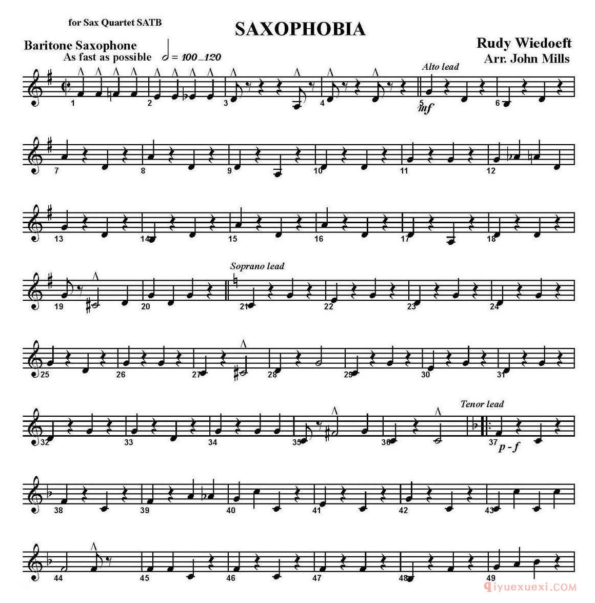 四重奏·上低音萨克斯分谱[SAXOPHOBIA]