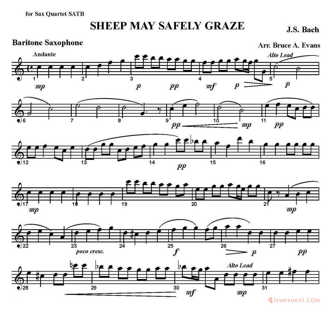 四重奏·上低音萨克斯分谱[SHEEP MAY SAFELY GRAZE]