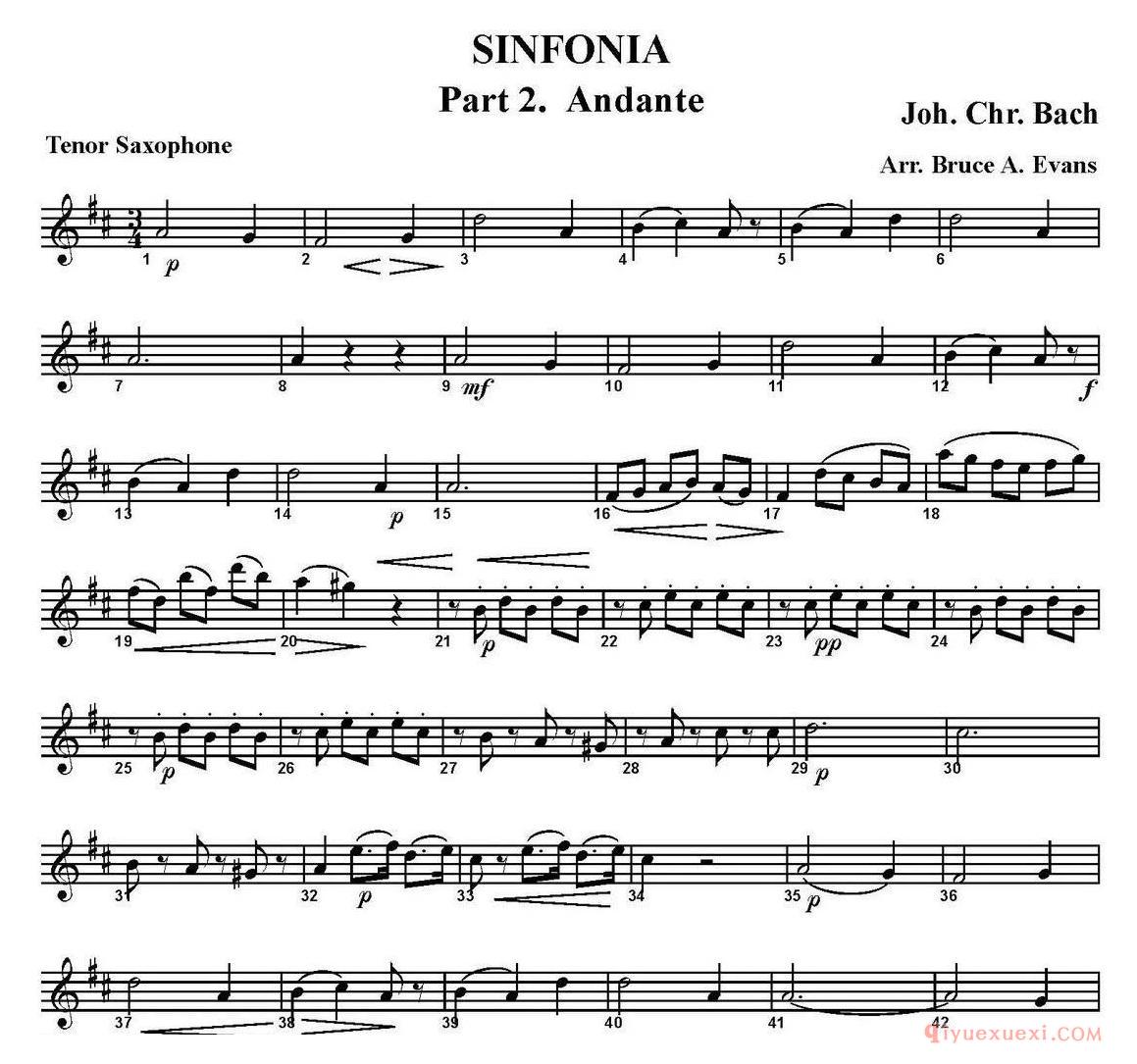 四重奏·次中音萨克斯分谱[SINFONIA Part 2. Andante]
